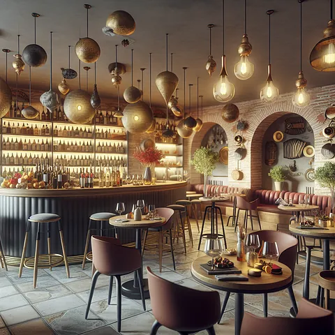 Realistic stock image of tapas bar interior.